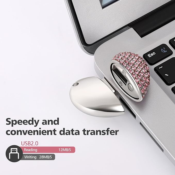 USB 2.0 Flash Drive,Cute Romantic Heart Shape USB Memory Stick,Thumb Drive for Photos, Music, Files Storage (Pink, 32, GB)
