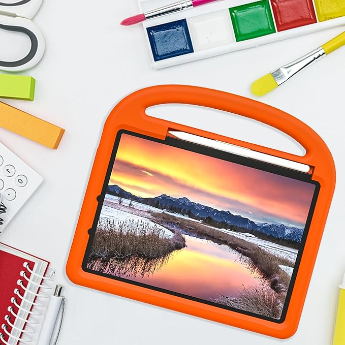 Kids Case for Apple iPad Air 11-inch M3 (2025) /M2 (2024) with Pencil Holder/Handle/Kickstand Lightweight Soft EVA Foam Shockproof Stand Tablet Cover for iPad Air 11" M3/M2, Orange Bird