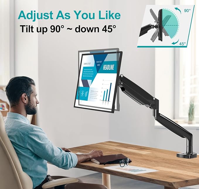 MOUNT PRO 40 inch Single Monitor Mount Stand fits 30.9lbs Ultrawide Screen, Heavy Duty Gas Spring Monitor Arm, Premium Desk Computer VESA Mount with Height/Tilt/Swivel/Rotation Adjustable