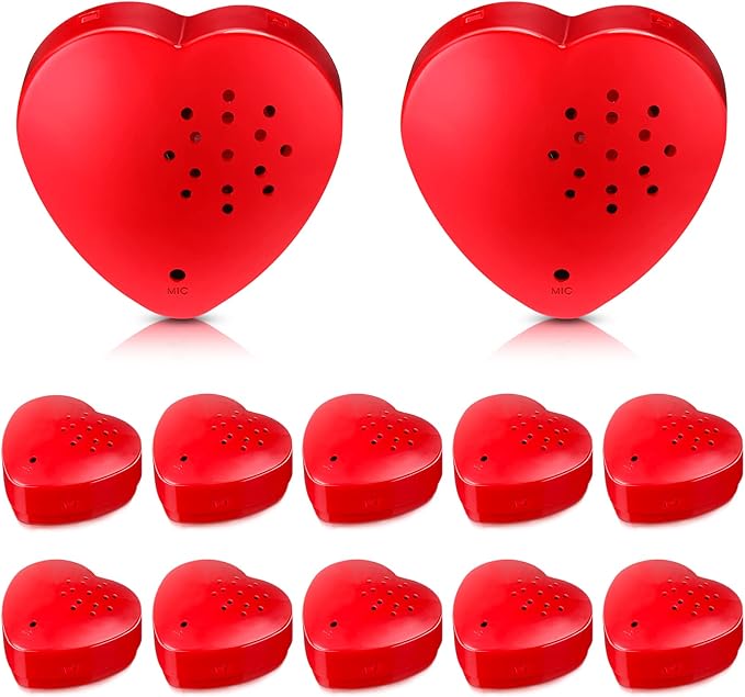 Fabbay 12 Pack Voice Recorder for Stuffed Animal Push Button Sound Recorder Heart Shaped Recordable Button Voice Recording Button Box Device for Plush Toy Bear Module Record Messages, Red (60 Seconds)