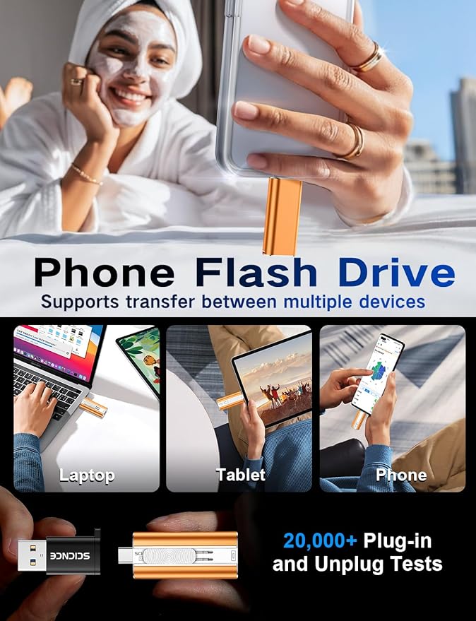 256GB Flash Drive Intended for Phone, USB External Memory Stick Storage Backup for Photos Videos, Plug and Play No APP Required, Compatible with iPhone iPad Android and PCs (1 Pack-Orange)