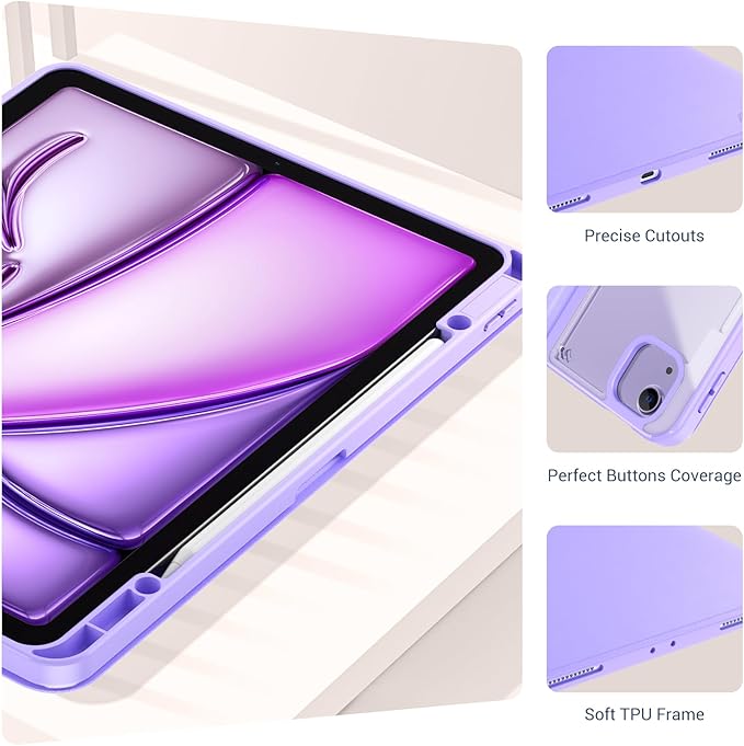 ProCase for iPad Air 13 Inch Case (2026/2025/2024) M4/M3/M2 & iPad Pro 12.9 inch 6th/5th/4th/3rd 2022/2021/2020/2018; Protective Folio Shockproof Case with Pencil Holder -Purple