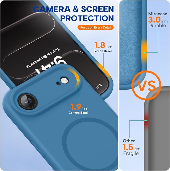 Miracase Magnetic for iPhone Air Case, Compatible with MagSafe, Integrated Silicone Camera Control Cover, 3.0mm Thicken Shockproof Drop Protection Phone Case for 17 Air,Capri Blue