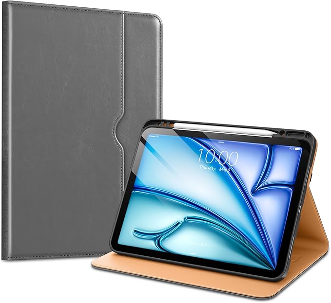 VIKESI Case for iPad Air 13 inch (M4) 2026 / (M3) 2025 / (M2) 2024,Premium Leather Folio,Apple Pencil Holder,Auto Sleep/Wake,Stand Cover - Grey