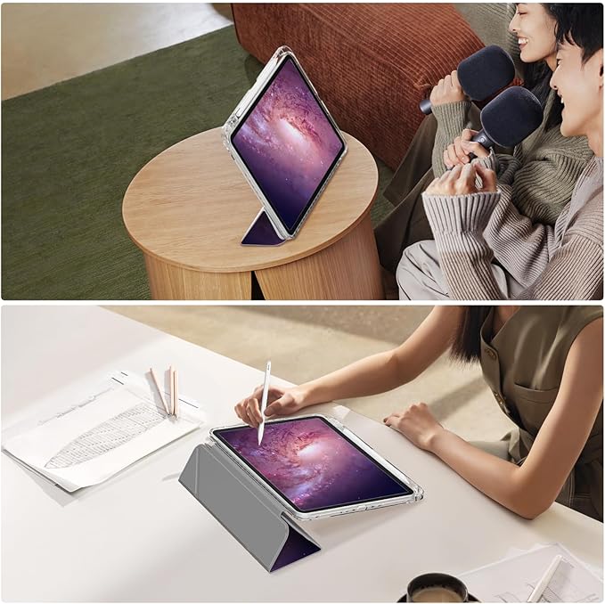 Origami Case for iPad 10th Generation 10.9" 2022, iPad 11th Generation A16 Case 11 Inch 2025, Clear Shockproof Cover with Pencil Holder, Multi-Angle Stand, Black&Flower