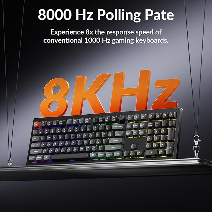 Keychron V6 Ultra 8K Full Size Wireless Mechanical Keyboard, 8000Hz, Hot-Swappable Brown Switch, RGB Backlight, PBT Keycaps, 2.4GHz/Bluetooth/Wired, for Windows macOS Linux – Black