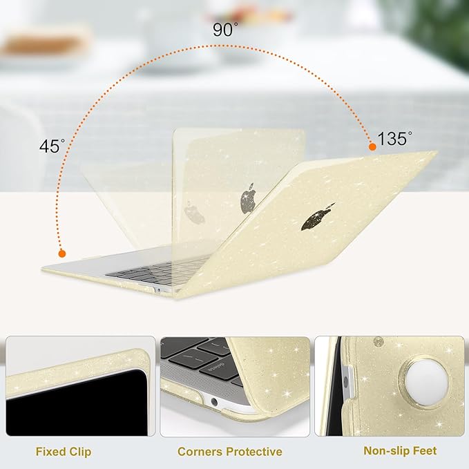 MOSISO Compatible with MacBook Air 13 inch Case 2022 2021 2020 2019 2018 A2337 M1 A2179 A1932, Glitter Plastic Hard Shell&Keyboard Cover&Screen Film&Storage Bag for MacBook Air 13 inch, Gold