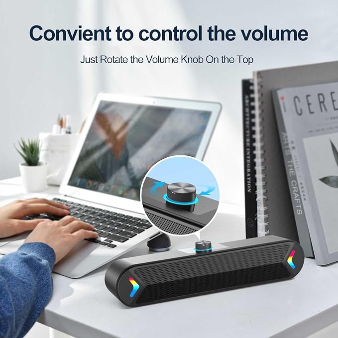 LENRUE Computer Speakers for Desktop,PC Speakers with Basic Stereo Sound & Colorful Lights, Single USB for Both Power and Audio,Desktop Laptop Sound Bar Speakers for Gaming,Movies,Music