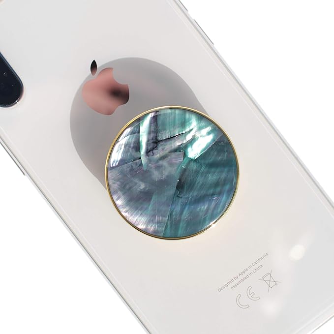 On The Grip Universal Phone Grip & Stand, Genuine Natural Gemstone/Seashell, Strong Adhesive Finger Holder, Collapsible Socket for iPhone, Samsung Galaxy, Kindle and Tablets (Blue Green)