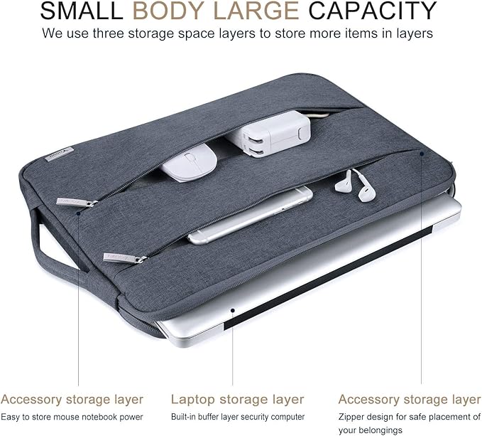 Voova 13 13.6 Inch Laptop Sleeve Case Compatible with MacBook Air 13 M1/M2/M3/M4 2020-2025, MacBook Pro 13/14, IPad Air/Pro 13, Waterproof Slim Computer Bag Cover with Handle, Dark Grey