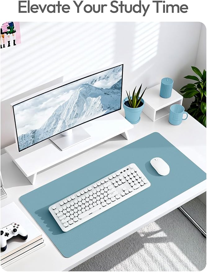 YSAGi Leather Desk Pad Protector, Office Desk Mat, Large Mouse Pad, Non-Slip PU Leather Desk Blotter, Laptop Desk Pad, Waterproof Desk Writing Pad for Office and Home (Aquamarine, 23.6" x 13.8")