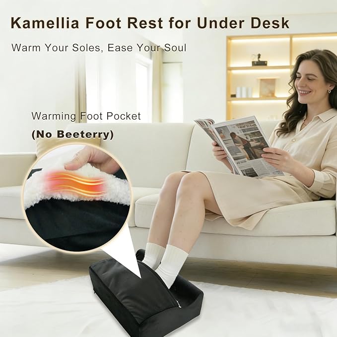 Foot Rest for Under Desk at Work,Ergonomically Designed Home Footrest with Warm Feet Pocket,Comfort Foam Foot Stool Used As A Foot Or Leg Elevator Under Desks,Office Chairs & Sofas or Couch - Black