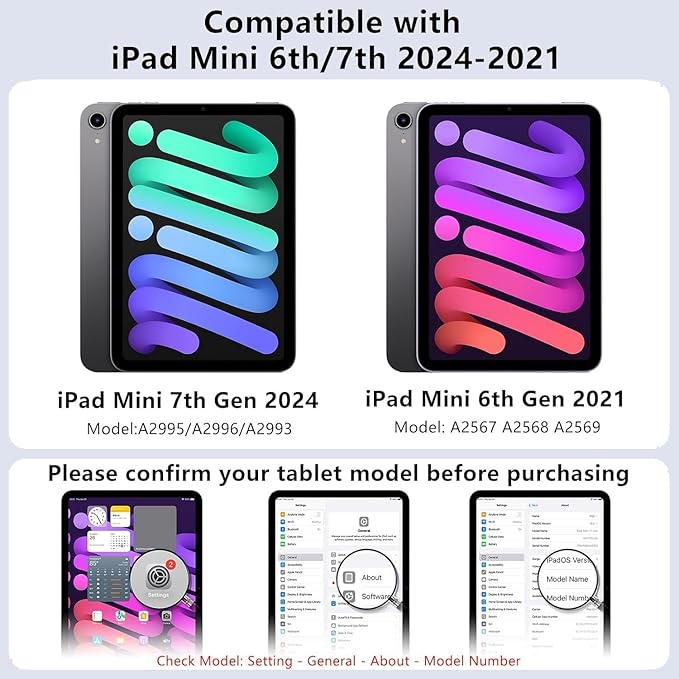 Case for iPad mini 7 A17 Pro Case, iPad mini 6 Case with Pencil Holder,Multi-Angle Ultra Stable Dual Stand,Slim Duty Shockproof Protective Case with Kickstand,Black