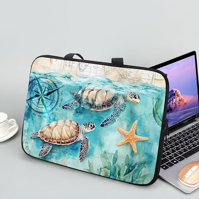 12 Inch Turtle Starfish Laptop Sleeve, Mens Womens Laptop Cover Computer Bag Tablet Carrying Case with Handle, Tote Bags Notebook Case Messenger Briefcase for Work Travel College