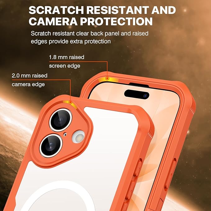 CENHUFO Magnetic Privacy for iPhone 17 Case [Compatible with Magsafe] Full Body Phone Case Built-in 9H Tempered Glass Privacy Screen Protector Camera Protection Shockproof Bumper Clear Cover -Orange