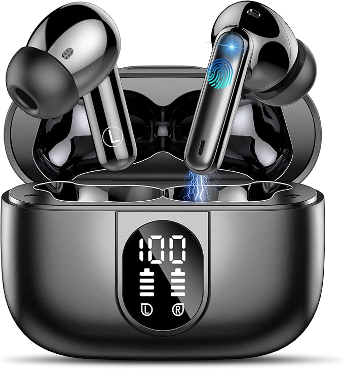 Csasan Wireless Earbuds Bluetooth 5.3 Headphones, 40H Playtime in-Ear Earphones, Mini Bluetooth Earbuds with ENC Noise Cancelling Mic, Deep Bass Stereo Ear Buds, LED Display, IPX7 Waterproof Earphones