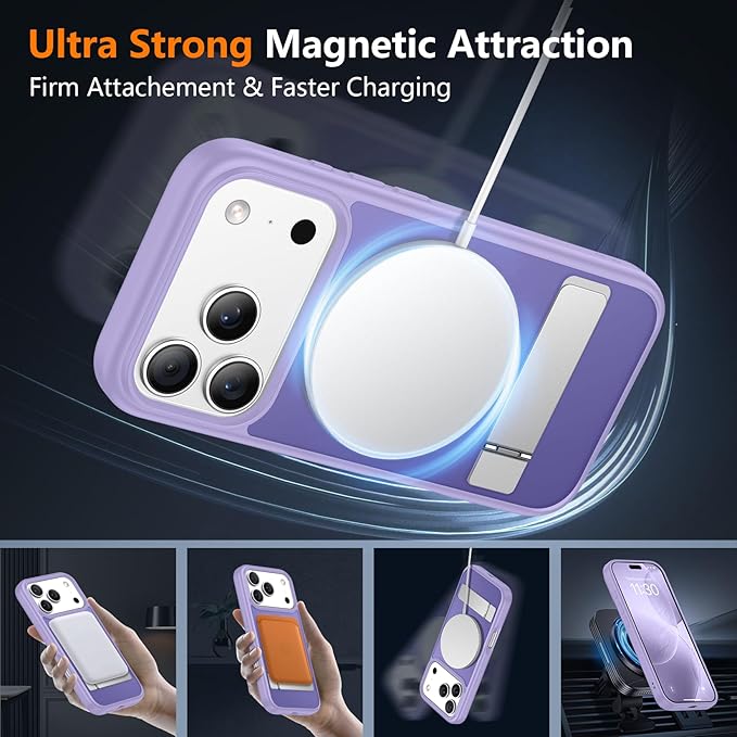 SPIDERCASE Magnetic for iPhone 17 Pro Max Case,with [3 Stand Ways] [Military Grade Drop Protection] with Invisible Stand Shockproof Slim Case for iPhone 17 Pro Max 6.9",Light Purple