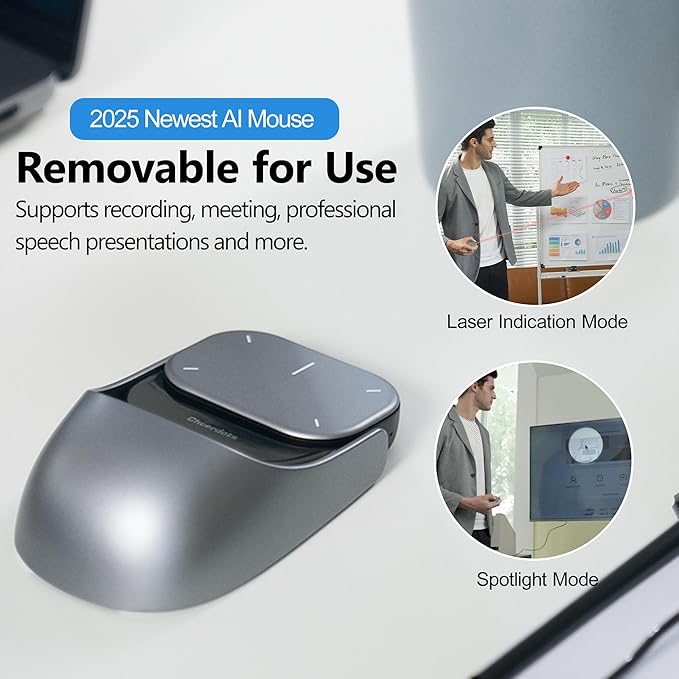 Wireless AI Mouse - 3 in 1 Detachable Computer Mouse, Presenter Presentation Pointers Remote with Laser, Ultra-Lightweight, Compatible with PC/Mac/Laptop (No ChatGPT, No Recording, Silver)