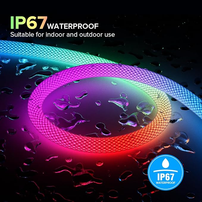 BTF-LIGHTING 9.8FT WS2811 WS2812B IC RGB DC5V 360 Degree Round Reticulate Chasing Color Neon LED Strip Kit Bluetooth Controller Flexible Silicone IP67 Waterproof Rope Light for Home Decor(No Adapter)