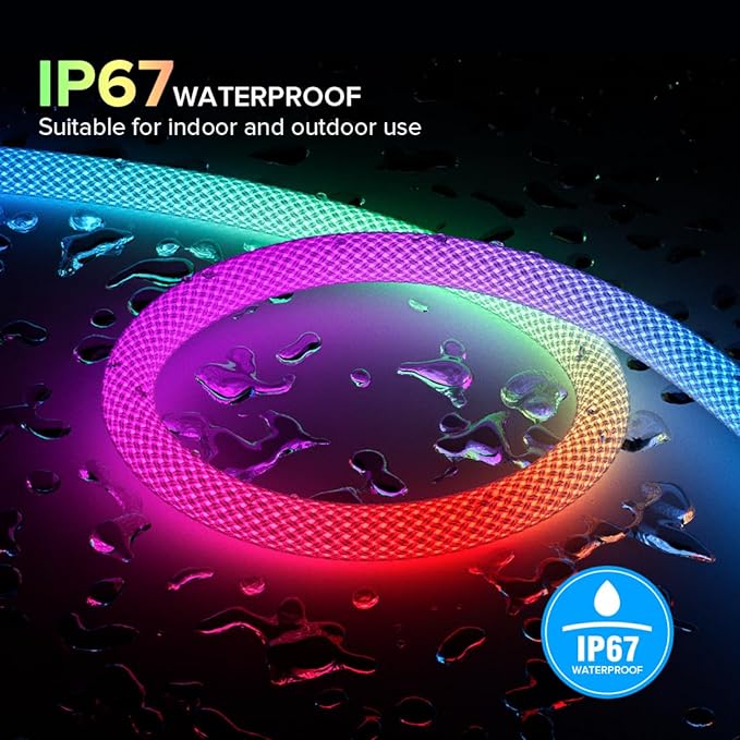 BTF-LIGHTING 3.2FT WS2811 WS2812B IC RGB DC5V 360 Degree Round Reticulate Pattern Chasing Color Neon LED Strip Flexible Nylon Silicone IP67 Waterproof Dream Color Rope Light(No Adapter or Controller)