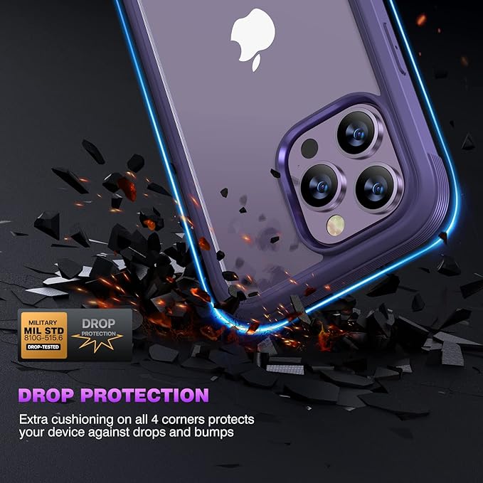 Diaclara Designed for iPhone 14 Pro Max Case 6.7’’, Full Body Rugged Phone Case w/Built-in Sensitive Anti-Scratch Screen Protector+9H Tempered Glass Camera Lens Protector(Royal Purple)