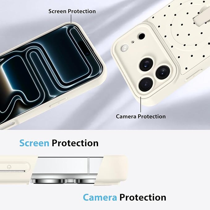 KANGHAR Compatible with iPhone 17 Pro Max Case, Support for MagSafe, Silicone Spot Cute Pattern, Wristband Kickstand Camera Protection Soft Slim Cover for Girls Women -White