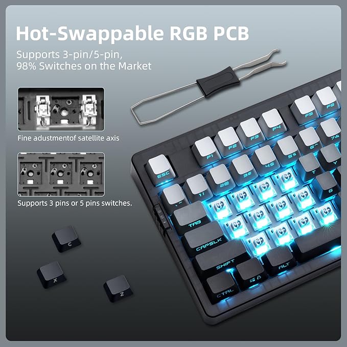 ZORNHER ZH980 Silent Mechanical Keyboard,95% Black & White Silent Gaming Keyboard with Number Pad,Lighted Up PBT Keycaps,Keyboard Quiet Silent Switches,Hot-Swappable,RGB Backlit