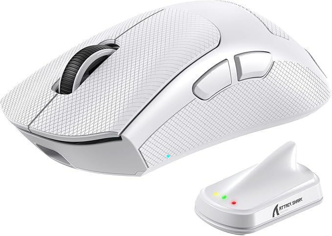 MAMBASNAKE ATTACKSHARK V8 Wireless Ultralight Gaming Mouse with 8K Polling,42000 DPI,Nordic54L15 MCU Chip,PAW3950 Max Sensor-Wired/BT/2.4Ghz,400Hrs Long Battery,Programmable for PC Mac FPS(White+Tape)