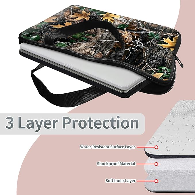 Universal Tablet Laptop Sleeve Case 10 inch, Camo Leaf Slim Carrying Case Durable Handbag Travel Laptop Bag for 7 to 10-inch Laptops/Notebook/Kids Tablet/ipad/eBook Readers