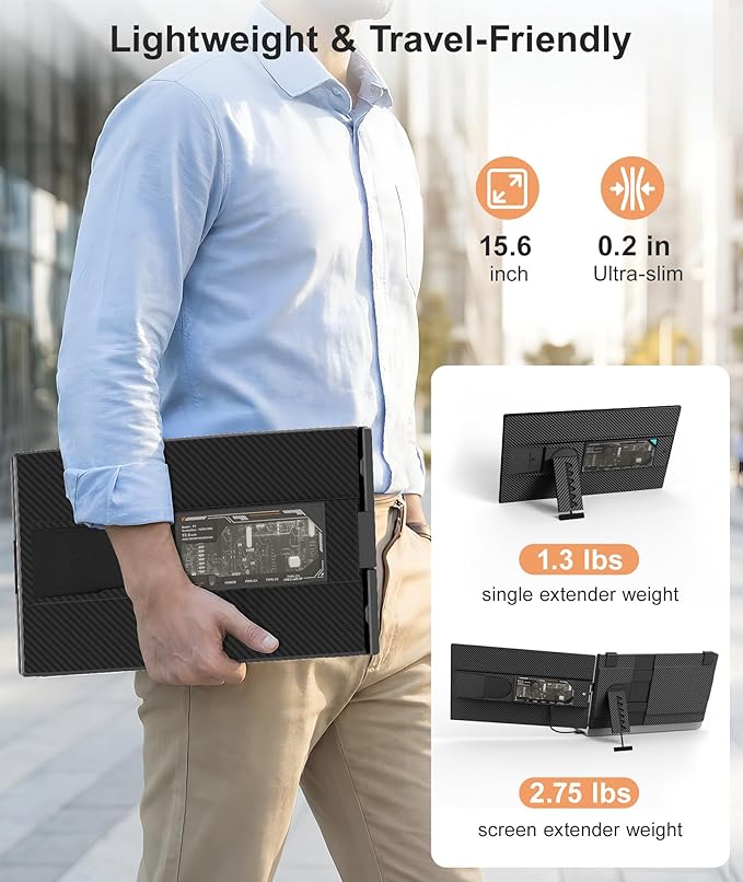 15.6" Laptop Screen Extender, Ultra-Slim FHD 1080P Portable Monitor, Detachable Dual Monitor Travel & Remote Work, Plug and Play for 13"-17.3" Laptops, for Windows/Mac/Android/Chrome