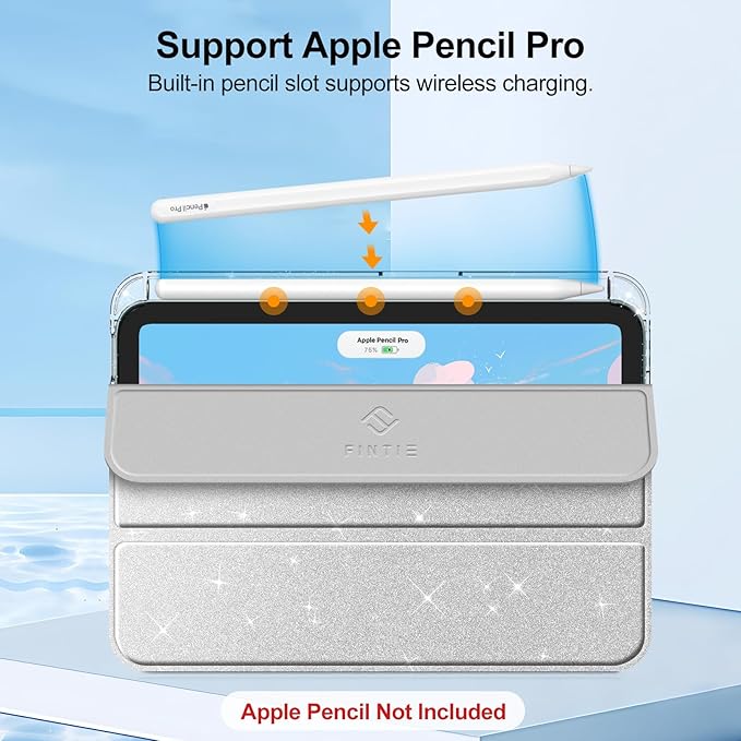 Fintie Slim Case for iPad Mini 7 (A17 Pro, 7th Generation) 2024 / iPad Mini 6 (6th Gen) 8.3 Inch - [Built-in Pencil Holder] Glittering Sparkly Shockproof Cover w/Shiny Clear Back Shell, Silver