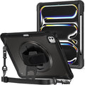 ProCase Rugged Case for iPad Pro 13 Inch 2025 (M5) / 2024 (M4) with Pencil Hold, Heavy Duty Shockproof Rugged Cover with Hand Strap 360 Degree Rotatable Kickstand Protective for iPad Pro 13" -Black