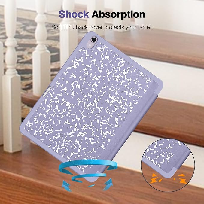 Fintie SlimShell Case for iPad Air 13-inch M4/M3/M2 (2026/2025/2024) - [Built-in Pencil Holder] Soft TPU Protective Stand Back Cover with Auto Wake/Sleep, Composition Book Lilac