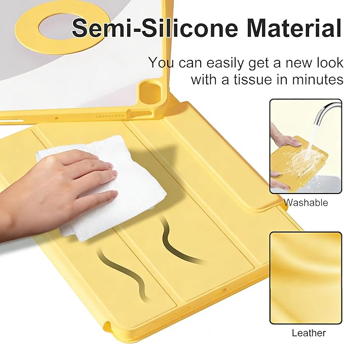 ZENLU iPad 9th 8th 7th Generation Magnetic Case with Removable Folio Cover, Premium Semi-Silicone Leather, Vertical Stand, Clear Back, Smart Sleep/Wake, Full Protective Case for 10.2" iPad (Yellow)