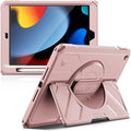 Dexnor Case for iPad 9th/8th/7th Generation 10.2 inch, Rugged Protective Case with 360° Rotating Hand Strap & Large Stand & Screen Protector & Pencil Holder Shockproof Full-Body Bumper Cover, Pink