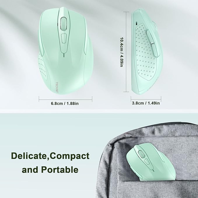 TECKNET Wireless Mouse, 2.4G Ergonomic Optical Mouse, Computer Mouse for Laptop, PC, Computer, Chromebook, Notebook, 6 Buttons, 24 Months Battery Life, 2600 DPI, 5 Adjustment Levels - Green