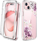 Diaclara Designed for iPhone 15 Case, Full Body Rugged Case with Built-in Touch Sensitive Anti-Scratch Screen Protector, with Camera Lens Protector for iPhone 15 6.1" (Peony)