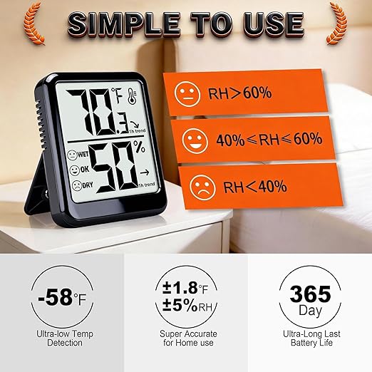 2-Pack Room Thermometer Indoor Hygrometer for Home, Temperature Humidity Meter, Humidity Gauge, Digital Room Temperature Monitor Sensor for Baby Nursery Car Plant - AAA Battery Included