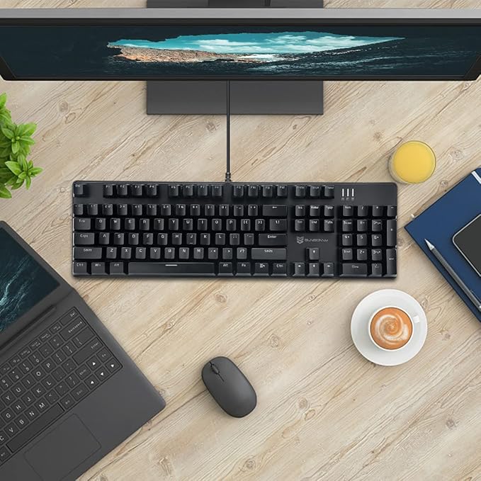 Qisan 104 Mechanical Keyboard for Gaming | Large Size USB White Backlit Gaming Keyboard Wired | US Layout Brown Switches Hot Swappable Mechanical Clicky Keyboards Compatible with PC & Laptop
