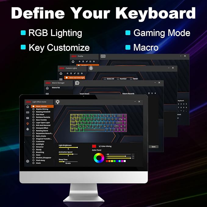 RK ROYAL KLUDGE RK68 Wired 65% Mechanical Keyboard, RGB Backlit Ultra-Compact 60% Layout 68 Keys Gaming Keyboard, Hot Swappable Keyboard with Stand-Alone Arrow/Control Keys, Red Switch White