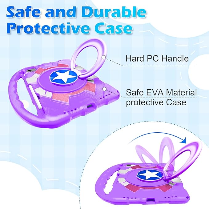 Case for iPad Air 11-inch M3 (2025) / M2 (2024), iPad Air 5th (2022) / 4th Generation (2020) 10.9 Inch, Fully-Body Rugged Heavy Duty Shockproof Case with Kickstand for Kids (Light Purple)