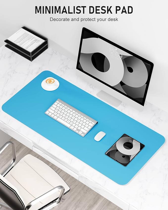 Desk Pad, 30" x 14" PU Leather Non-Slip Desk Mat Large Mouse Pad for Desktop, Waterproof Laptop Computer Writing Mat for Office, Home, Work, Gaming, Aqua Blue