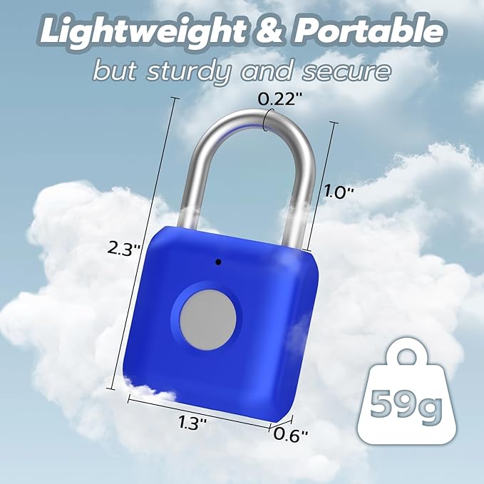 Gym Locker Lock,Smart Fingerprint Padlock with APP Control,Fingerprint Lock USB Rechargeable for Gym Locker,Locker, School,Storage Blue
