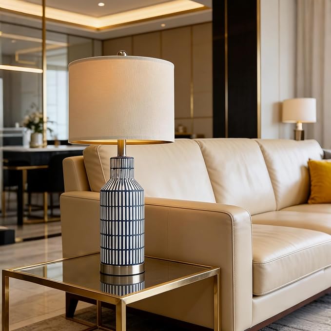 USumkky 25" Modern Ceramic Lamps Single Table Lamp for Living Room Bedroom Farmhouse Nightstand Bedside Lamps