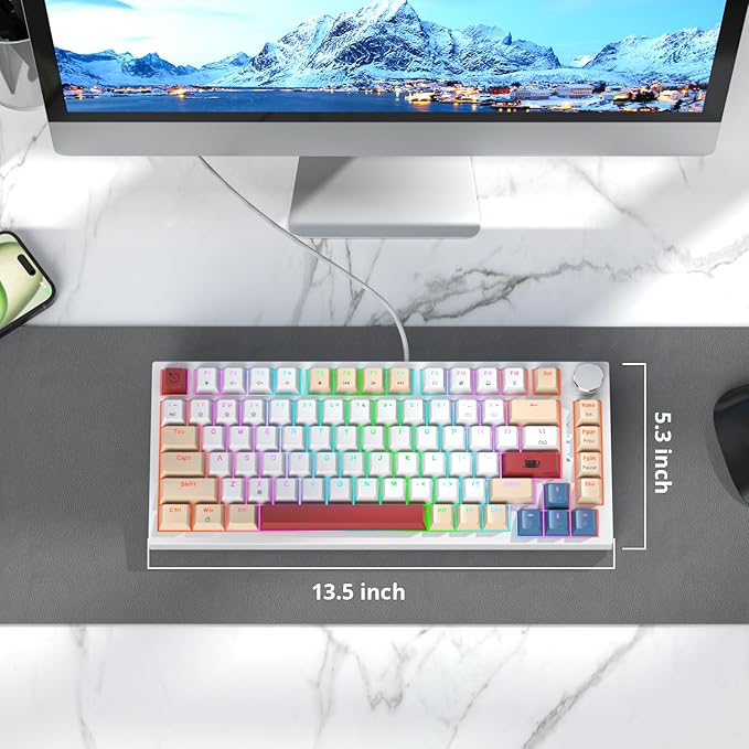 Fogruaden Wired 75% Percent TKL Mechanical Gaming Keyboard, Hot Swappable, Gasket Mount, Creamy Linear Red Switch, RGB Backlit, Sound Absorbing Pads, NKRO, Compact, Custom Keyboard