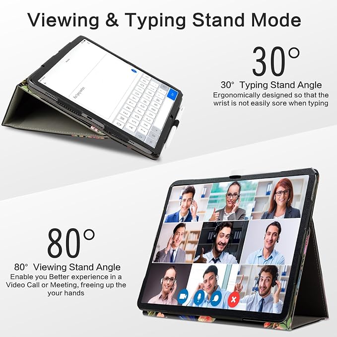 for iPad Air 13 inch Case (M4/M3/M2), iPad Pro 12.9 Case, for iPad Pro 13-Inch Case (M5/M4) Shockproof Padding with Pencil Holder Adjustable Stand/Pocket/Magnetic Closure/Auto Wake Sleep Hummingbird