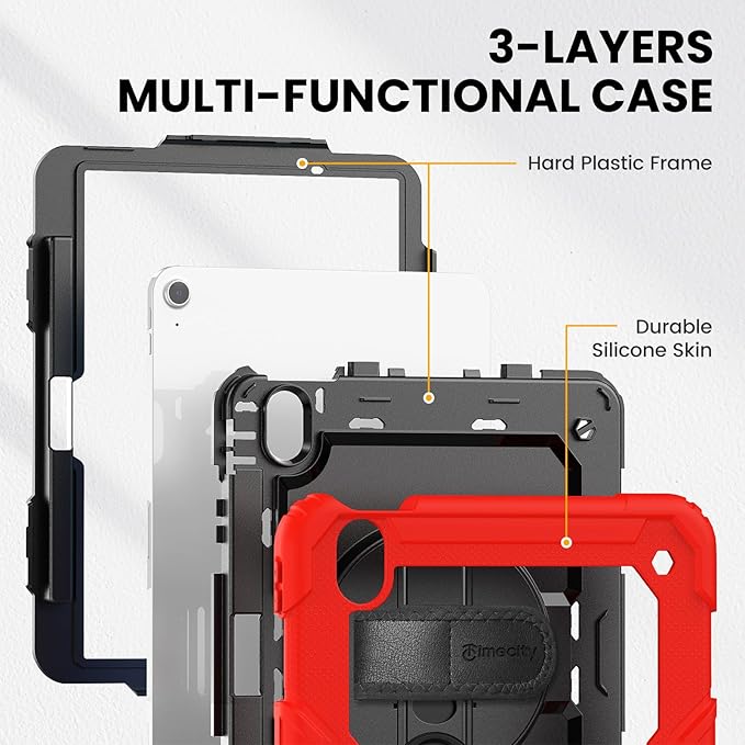 timecity Case for iPad Air 11 Inch M4 / M3 / M2 (2026/2025/ 2024), 360° Rotating Stand, Pencil Holder & Wireless Charging, Shockproof with Screen Protector & Shoulder Strap - for Designers, Red
