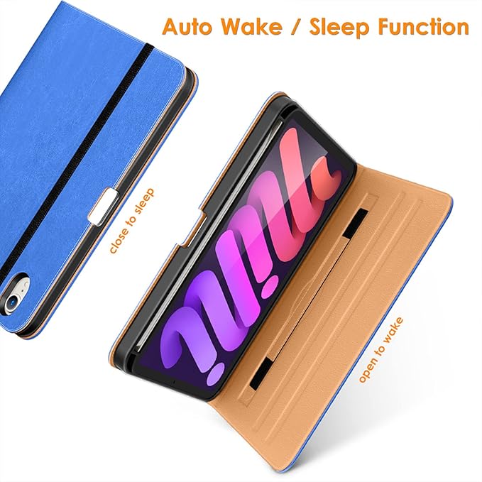 DTTO for iPad mini 7th (A17 Pro) 2024/iPad Mini 6th Generation Case 2021 8.3 Inch, Premium Leather Business Folio Stand Cover for Mini 7/6 with Pencil Holder-Multiple Viewing Angles, Royal Blue