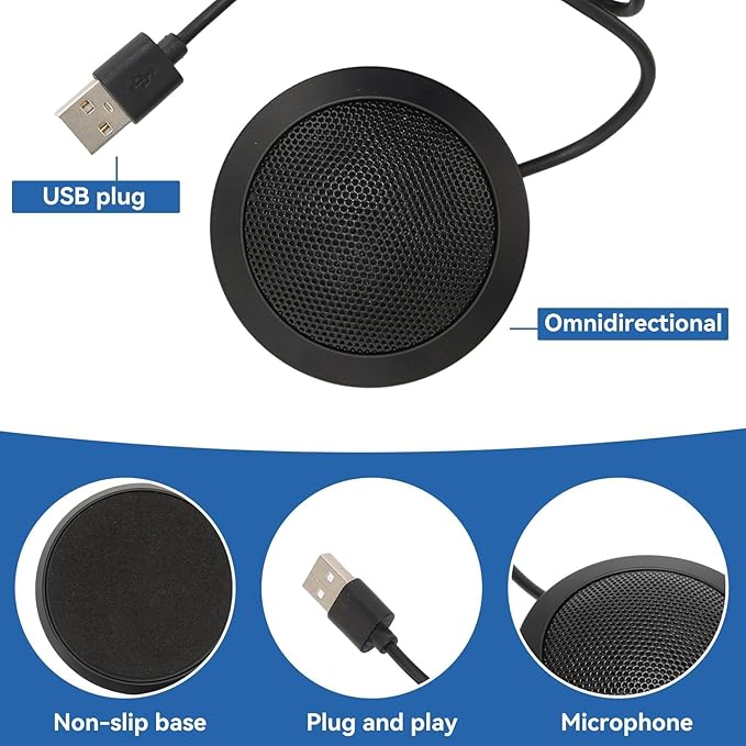 Cyrank USB Conference Microphone, USB Microphone Computer Desktop Mic 360° Omnidirectional Condenser Microphone for Pc Desk Microphone for Video