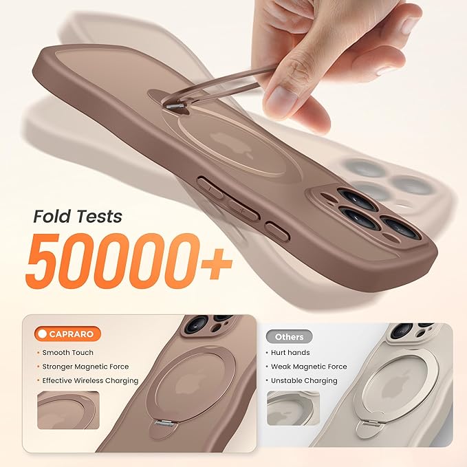 CAPRARO for iPhone 16 Pro Max Case with 360° Spin Magnetic Stand for Women, [Compatible with MagSafe] [Full Camera Protection] Cute Wave Translucent Matte Case for iPhone 16 Pro Max, Brown